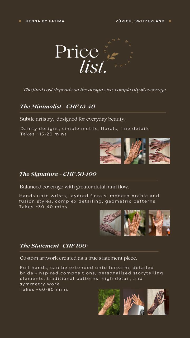 Henna price list